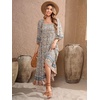 image:imageRVivimos Womens 34 Sleeve Square Neck Midi Dress Boho Casual Floral Print Empire Waist Ruffle Flowy Smocked Long DressesBeige