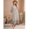image:imageRVivimos Womens 34 Sleeve Square Neck Midi Dress Boho Casual Floral Print Empire Waist Ruffle Flowy Smocked Long DressesBeige