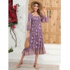 image:imageRVivimos Womens 34 Sleeve Square Neck Midi Dress Boho Casual Floral Print Empire Waist Ruffle Flowy Smocked Long DressesDarkpurple