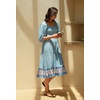 image:imageRVivimos Womens 34 Sleeve Square Neck Midi Dress Boho Casual Floral Print Empire Waist Ruffle Flowy Smocked Long DressesLightblue