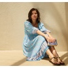 image:imageRVivimos Womens 34 Sleeve Square Neck Midi Dress Boho Casual Floral Print Empire Waist Ruffle Flowy Smocked Long DressesLightblue