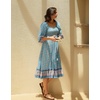 image:imageRVivimos Womens 34 Sleeve Square Neck Midi Dress Boho Casual Floral Print Empire Waist Ruffle Flowy Smocked Long DressesLightblue