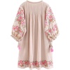image:imageRVivimos Womens Autumn 34 Sleeve Cotton V Neck Floral Embroidery Casual Tunic DressesBeige