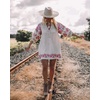image:imageRVivimos Womens Autumn 34 Sleeve Cotton V Neck Floral Embroidery Casual Tunic DressesBeige