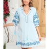 image:imageRVivimos Womens Autumn 34 Sleeve Cotton V Neck Floral Embroidery Casual Tunic DressesBlue