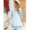 image:imageRVivimos Womens Autumn 34 Sleeve Cotton V Neck Floral Embroidery Casual Tunic DressesBlue