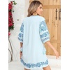 image:imageRVivimos Womens Autumn 34 Sleeve Cotton V Neck Floral Embroidery Casual Tunic DressesBlue