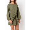 image:imageRVivimos Womens Autumn Winter Cotton Long Sleeves Elegant Knitted Bodycon Tie Waist Sweater Pencil DressArmy Green