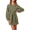 image:imageRVivimos Womens Autumn Winter Cotton Long Sleeves Elegant Knitted Bodycon Tie Waist Sweater Pencil DressArmy Green