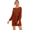 image:imageRVivimos Womens Autumn Winter Cotton Long Sleeves Elegant Knitted Bodycon Tie Waist Sweater Pencil DressBurnt Orange