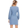 image:imageRVivimos Womens Autumn Winter Cotton Long Sleeves Elegant Knitted Bodycon Tie Waist Sweater Pencil DressCyan Blue