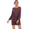 image:imageRVivimos Womens Autumn Winter Cotton Long Sleeves Elegant Knitted Bodycon Tie Waist Sweater Pencil DressDark Orchid