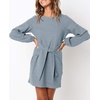 image:imageRVivimos Womens Autumn Winter Cotton Long Sleeves Elegant Knitted Bodycon Tie Waist Sweater Pencil DressHaze Blue