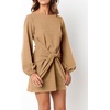 image:imageRVivimos Womens Autumn Winter Cotton Long Sleeves Elegant Knitted Bodycon Tie Waist Sweater Pencil DressKhaki