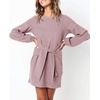 image:imageRVivimos Womens Autumn Winter Cotton Long Sleeves Elegant Knitted Bodycon Tie Waist Sweater Pencil DressLight Violet