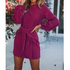 image:imageRVivimos Womens Autumn Winter Cotton Long Sleeves Elegant Knitted Bodycon Tie Waist Sweater Pencil DressMagenta