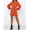 image:imageRVivimos Womens Autumn Winter Cotton Long Sleeves Elegant Knitted Bodycon Tie Waist Sweater Pencil DressOrange