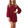 image:imageRVivimos Womens Autumn Winter Cotton Long Sleeves Elegant Knitted Bodycon Tie Waist Sweater Pencil DressWine Red
