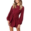 image:imageRVivimos Womens Autumn Winter Cotton Long Sleeves Elegant Knitted Bodycon Tie Waist Sweater Pencil DressWine Red