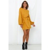 image:imageRVivimos Womens Autumn Winter Cotton Long Sleeves Elegant Knitted Bodycon Tie Waist Sweater Pencil DressYellow