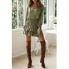 image:imageRVivimos Womens Cotton Long Sleeves V Neck Layered Ruffles Pleated Swing Mini DressArmy Green