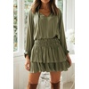 image:imageRVivimos Womens Cotton Long Sleeves V Neck Layered Ruffles Pleated Swing Mini DressArmy Green