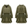 image:imageRVivimos Womens Cotton Long Sleeves V Neck Layered Ruffles Pleated Swing Mini DressArmy Green