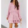 image:imageRVivimos Womens Cotton Long Sleeves V Neck Layered Ruffles Pleated Swing Mini DressLightpink