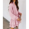 image:imageRVivimos Womens Cotton Long Sleeves V Neck Layered Ruffles Pleated Swing Mini DressLightpink
