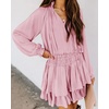 image:imageRVivimos Womens Cotton Long Sleeves V Neck Layered Ruffles Pleated Swing Mini DressLightpink