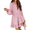 image:imageRVivimos Womens Cotton Long Sleeves V Neck Layered Ruffles Pleated Swing Mini DressLightpink