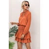image:imageRVivimos Womens Cotton Long Sleeves V Neck Layered Ruffles Pleated Swing Mini DressOrange