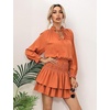 image:imageRVivimos Womens Cotton Long Sleeves V Neck Layered Ruffles Pleated Swing Mini DressOrange