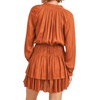 image:imageRVivimos Womens Cotton Long Sleeves V Neck Layered Ruffles Pleated Swing Mini DressOrange