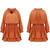 image:imageRVivimos Womens Cotton Long Sleeves V Neck Layered Ruffles Pleated Swing Mini DressOrange