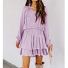image:imageRVivimos Womens Cotton Long Sleeves V Neck Layered Ruffles Pleated Swing Mini DressPale Purple