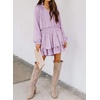 image:imageRVivimos Womens Cotton Long Sleeves V Neck Layered Ruffles Pleated Swing Mini DressPale Purple