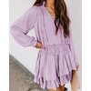 image:imageRVivimos Womens Cotton Long Sleeves V Neck Layered Ruffles Pleated Swing Mini DressPale Purple