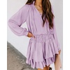 image:imageRVivimos Womens Cotton Long Sleeves V Neck Layered Ruffles Pleated Swing Mini DressPale Purple