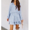 image:imageRVivimos Womens Cotton Long Sleeves V Neck Layered Ruffles Pleated Swing Mini DressSkyblue