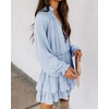 image:imageRVivimos Womens Cotton Long Sleeves V Neck Layered Ruffles Pleated Swing Mini DressSkyblue