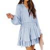 image:imageRVivimos Womens Cotton Long Sleeves V Neck Layered Ruffles Pleated Swing Mini DressSkyblue