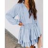 image:imageRVivimos Womens Cotton Long Sleeves V Neck Layered Ruffles Pleated Swing Mini DressSkyblue