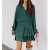 image:imageRVivimos Womens Cotton Long Sleeves V Neck Layered Ruffles Pleated Swing Mini DressTeal