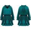 image:imageRVivimos Womens Cotton Long Sleeves V Neck Layered Ruffles Pleated Swing Mini DressTeal