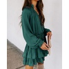 image:imageRVivimos Womens Cotton Long Sleeves V Neck Layered Ruffles Pleated Swing Mini DressTeal