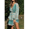 image:imageRVivimos Womens Cotton Long Sleeves VNeck Button Up Floral Print Bohemian Flowy Mini DressBlueturquoise
