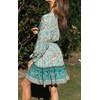 image:imageRVivimos Womens Cotton Long Sleeves VNeck Button Up Floral Print Bohemian Flowy Mini DressBlueturquoise