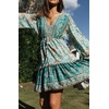 image:imageRVivimos Womens Cotton Long Sleeves VNeck Button Up Floral Print Bohemian Flowy Mini DressBlueturquoise