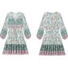 image:imageRVivimos Womens Cotton Long Sleeves VNeck Button Up Floral Print Bohemian Flowy Mini DressCadetblue